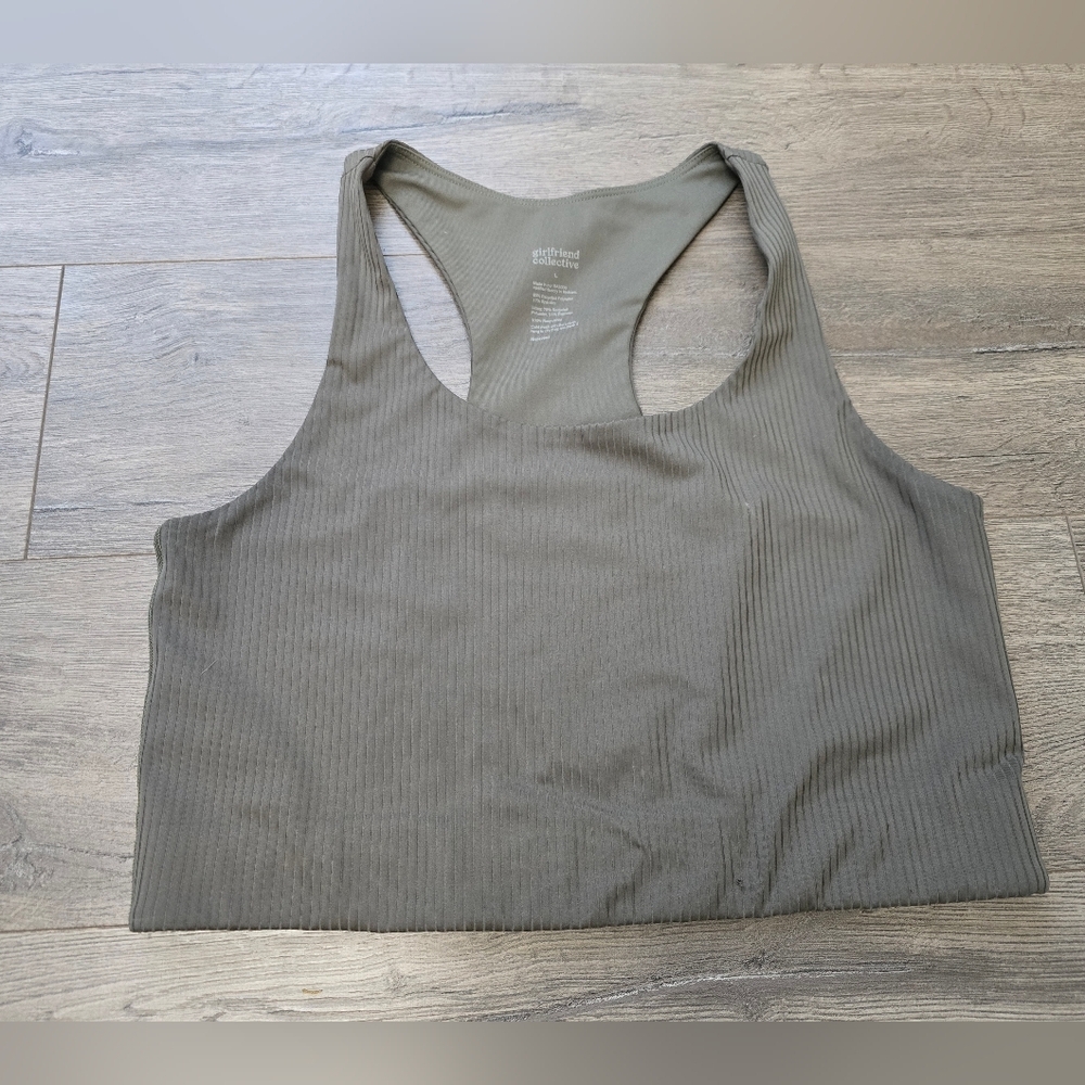 The Girlfriend Collective Sports Crop Top Size Large Green Grey